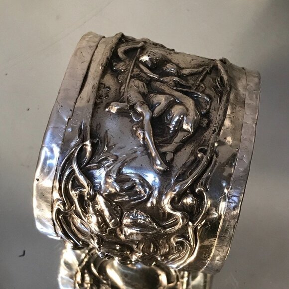 Victorian Spoon Ring Sterling Silver 925 Cuff Bracelet Floral Art Nouveau Heavy - Picture 5 of 8